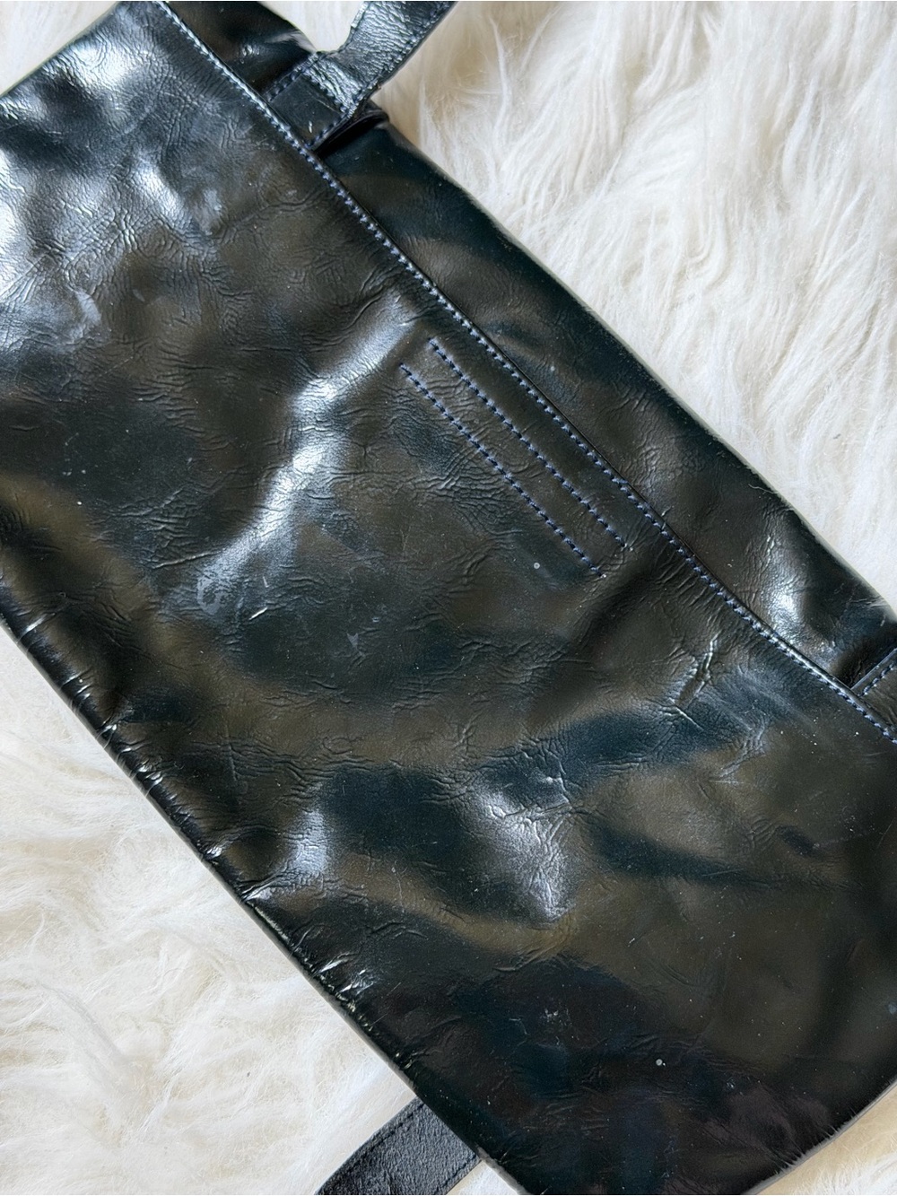 Vintage Miu Miu Blue Black Shiny Leather Wet Look Buckle Mini Shoulder Bag - Picture 4 of 14